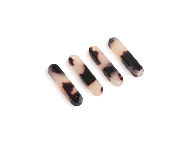 4 White Tortoise Shell Bar Links with 2 Holes, Flat Rectangle with Rounded Corners, Acetate Plastic, 20.5 x 4mm