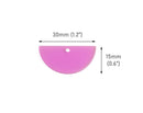 2 Fluorescent Purple Half Circle Charms, Transparent, Half Round Discs, Acrylic, 30 x 15mm