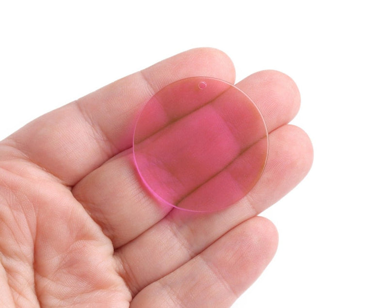 4 Transparent Purple Round Plastic Charms, 1 Hole, Transparent, Iridescent, Acrylic, 35mm
