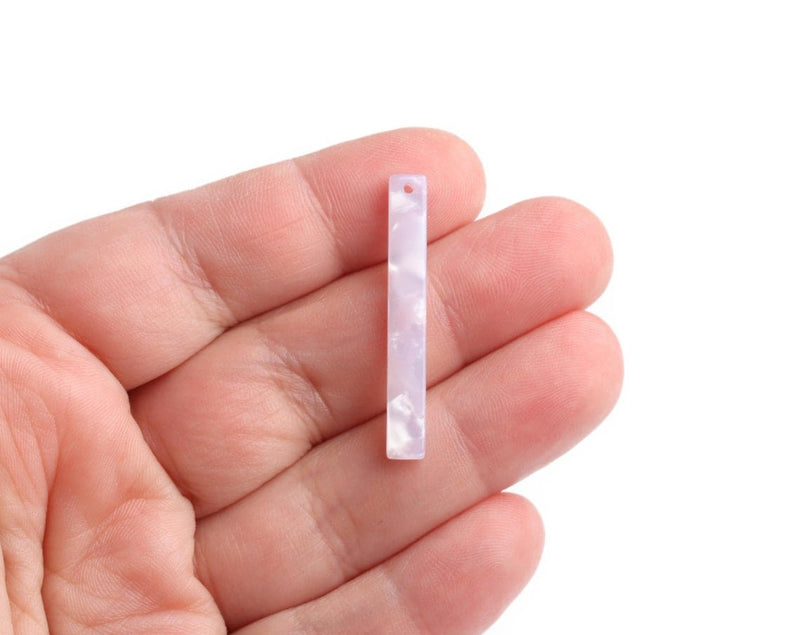 4 White Pearl Stick Charms, 1 Hole, Acetate Plastic, Vertical Bar Charms, Flat Rectangle, 34.5 x 4.5mm