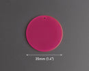 4 Neon Pink Round Circle Charms, 1 Hole, Transparent and Fluorescent Beads, Acrylic, 35mm