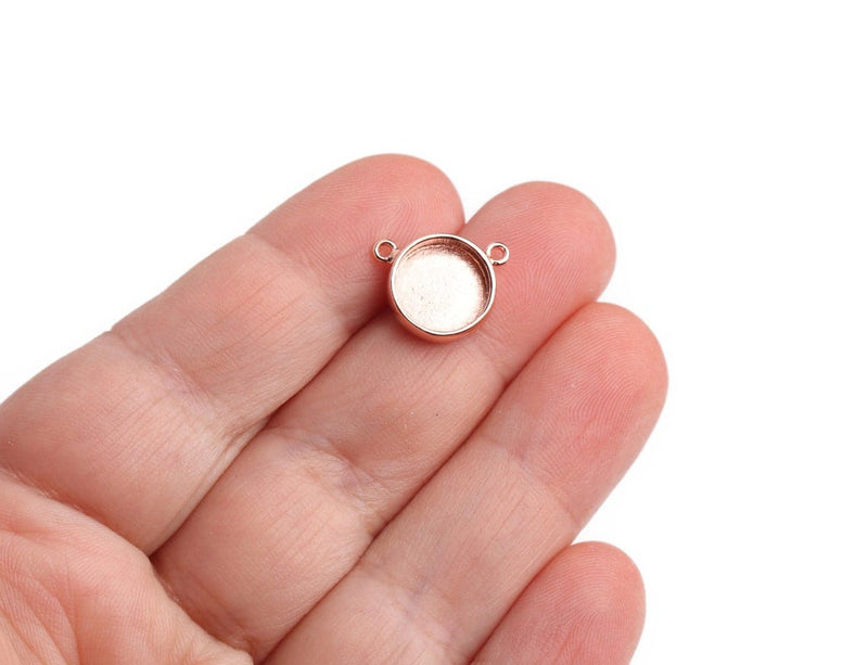 4 Round Bezel Cup Links in Rose Gold, Bezel Setting Connector, Necklace Pendant Tray with 2 Holes, Fits 10mm