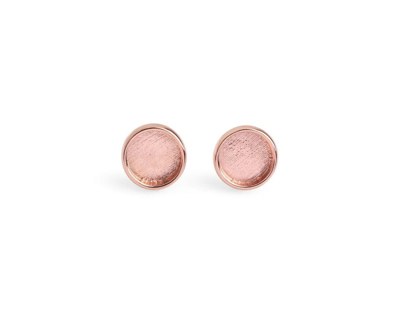 4 Rose Gold Plated Bezel Stud Earring Settings, Deep Base Tray with Round Cup, Thin Frame, Fits 8mm Cabs