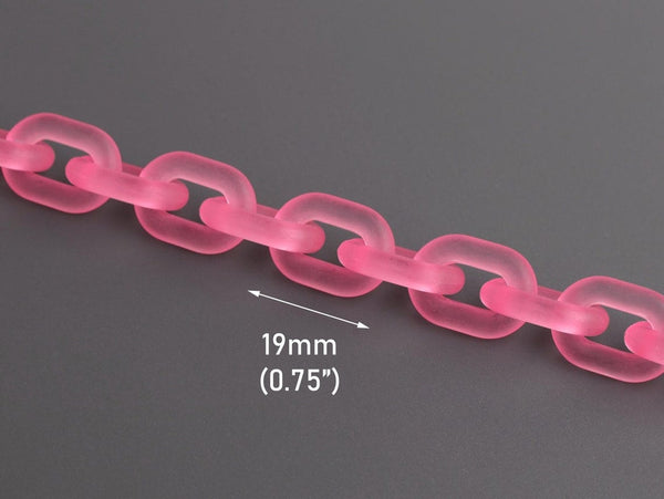 1ft Frosted Dark Pink Chain Links, 19mm, Acrylic, For Girly and Kawaii Bracelets