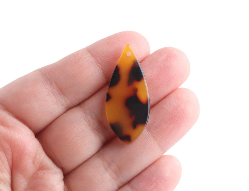 4 Teardrop Dagger Charms in Tortoise Shell, Marquise and Horse Eye Shape, Acetate Plastic, 36 x 15.5mm