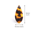 4 Teardrop Dagger Charms in Tortoise Shell, Marquise and Horse Eye Shape, Acetate Plastic, 36 x 15.5mm