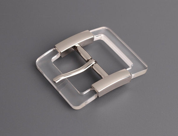 1 Large Clear Lucite Buckle with Shiny Silver Closure, Contoured, Sewing Notions for Swimsuits and Purse Hardware, 2 x 1.6"