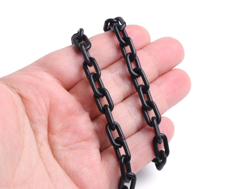 1ft Small Black Acrylic Chain, 13.5mm, Long Continuous Length, Paperclip Connectors