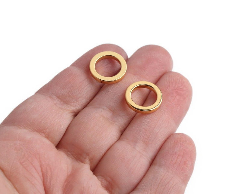 4 Small Ring Bead Links in Gold Plated, Tiny Washers, Flat Edge Connectors, Closed Jumprings, Metal Brass, 14mm
