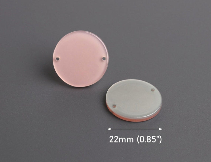 4 Circle Connectors in Nude Pink and Silver Grey, 2 Hole, Round Disc Links, Acetate Plastic, 22mm