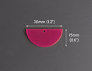 2 Neon Pink Half Circle Charms, Transparent, Chunky Earring Pieces, Acrylic, 30 x 15mm