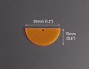 2 Neon Orange Half Circle Charms, Transparent and Fluorescent Colored, Acrylic, 30 x 15mm