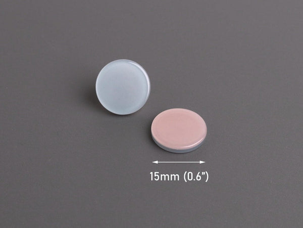 4 Round Cabochons in Light Blue and Blush Pink, Reversible Colors, Resin Cabs for Studs and Embellishment, 15mm
