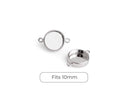 4 Round Bezel Cup Links in Silver Plated, 2 Loop Holes, Small and Deep Base Tray Settings, Metal Brass, Fits 10mm