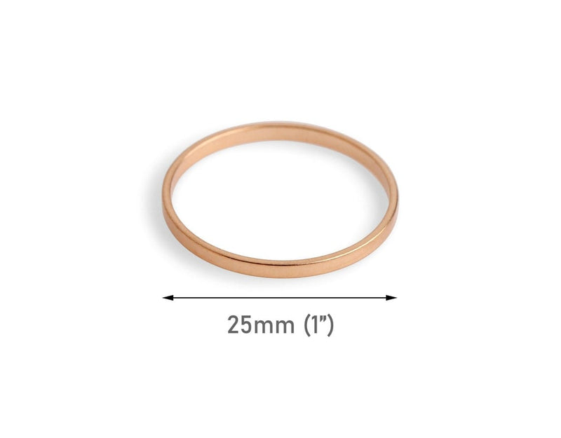 4 Rose Gold Plated Ring Link Beads, Extra Thin Round O Rings, Flat Circle Loops, Macrame and Jewelry, Metal Brass, 1" Inch, 25mm