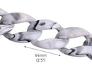 1ft Carrara Marble Acrylic Links, 64mm, White Grey Marble, Big Raised Curb Chain