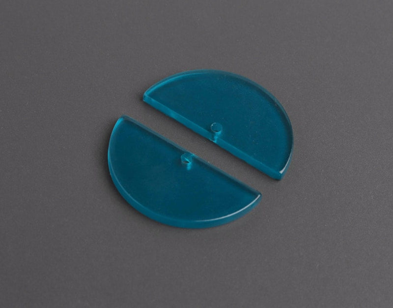 2 Transparent Blue Half Circle Charms, 1 Hole, Craft Components, Glass Acrylic, 30 x 15mm
