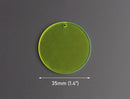 4 Neon Yellow Round Circle Charms, 1 Hole, Transparent, Flat Disc Pendants, Acrylic, 35mm