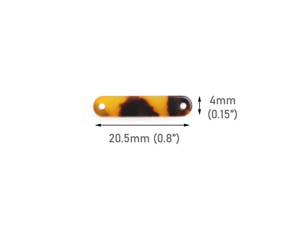 4 Tortoise Shell Bar Links with 2 Holes, Flat Rectangle with Rounded Corners, Acetate Plastic, 20.5 x 4mm