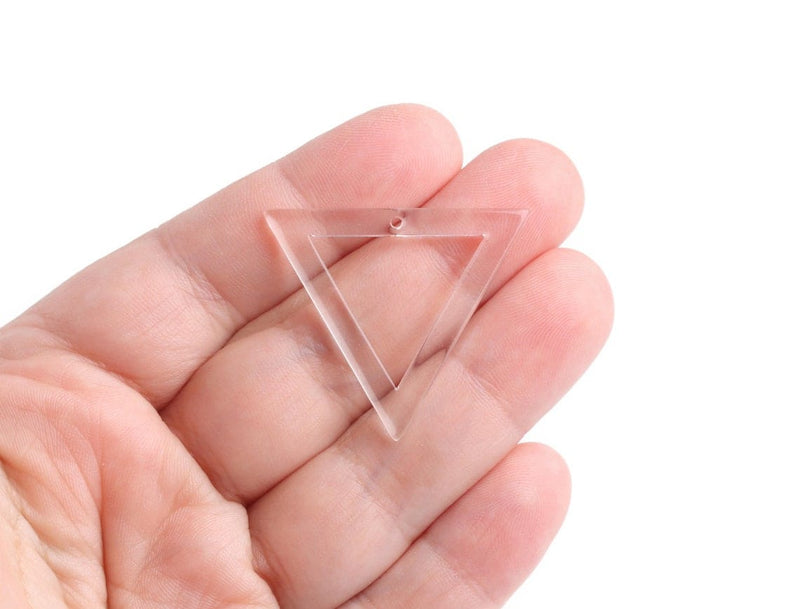 2 Clear Acrylic Triangle Pendants, Transparent Glass Colored, Epoxy Resin Setting, Jewelry Supply Charms, 1 Hole, 34.5 x 30.5mm