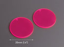 4 Neon Pink Round Circle Charms, 1 Hole, Transparent and Fluorescent Beads, Acrylic, 35mm