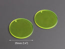 4 Neon Yellow Round Circle Charms, 1 Hole, Transparent, Flat Disc Pendants, Acrylic, 35mm