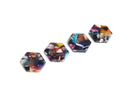 4 Small Hexagon Charm Beads in Multicolor, Rainbow Geometric Shapes, Cellulose Acetate, 17.25 x 15.5mm