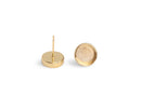4 Gold Plated Bezel Stud Earring Settings, Deep Base Tray with Round Cup, Tiny Ear Stud with Post, Fits 10mm