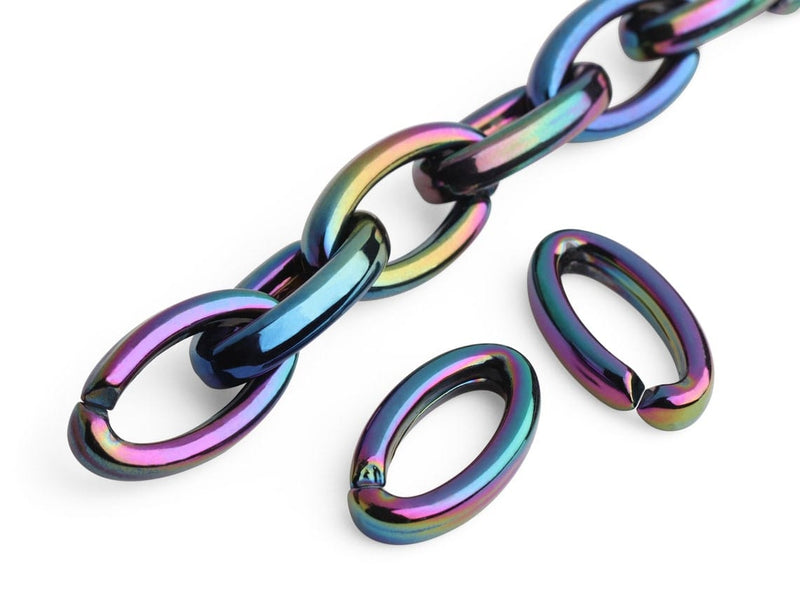 1ft Midnight Opal Acrylic Chain Links, 35mm, Iridescent, Oil Slick Effect, Spacecore