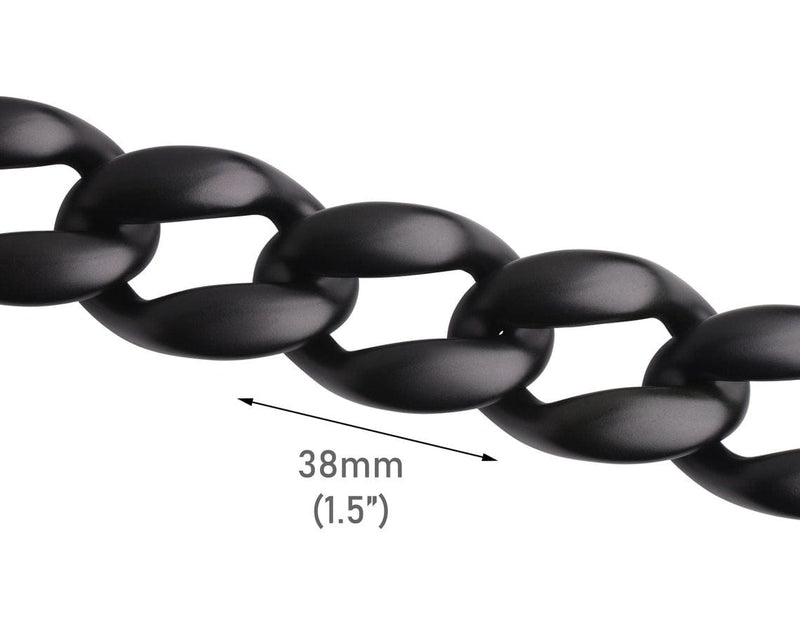 1ft Matte Metallic Black Acrylic Chain Links, 38mm, Chunky and Extra Large, For Purses