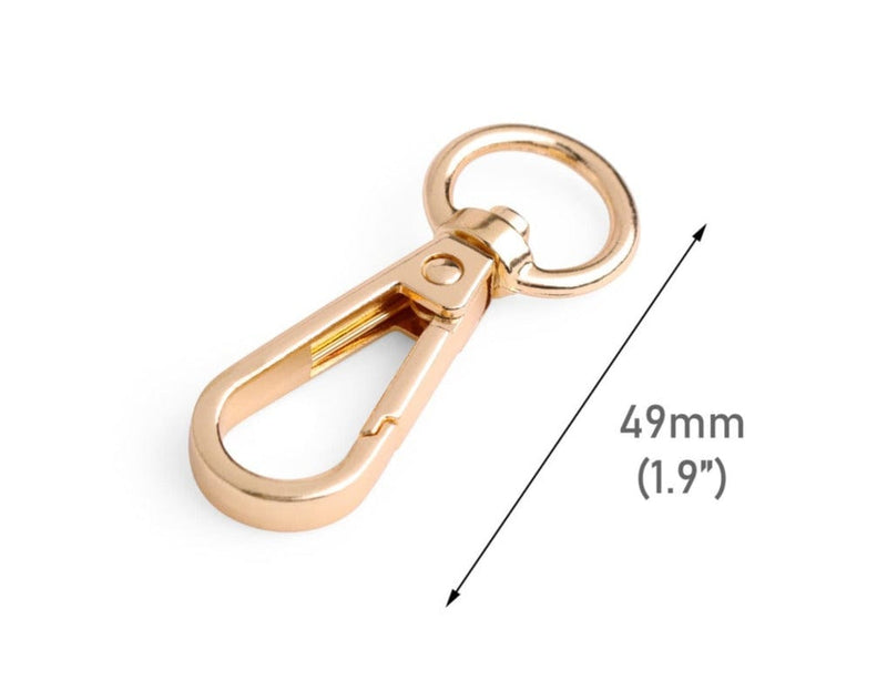 2 Gold Snap Hooks with Swivel for Bags, Metal, Large Push Gate Clips, Purse Strap Attacher Rings, Designer Hardware, 1.9" Inch
