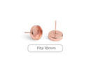 4 Round Bezel Stud Earring Settings in Rose Gold, Metal Brass, Deep Base Tray with Cup and Post, Fits 10mm Cabochons