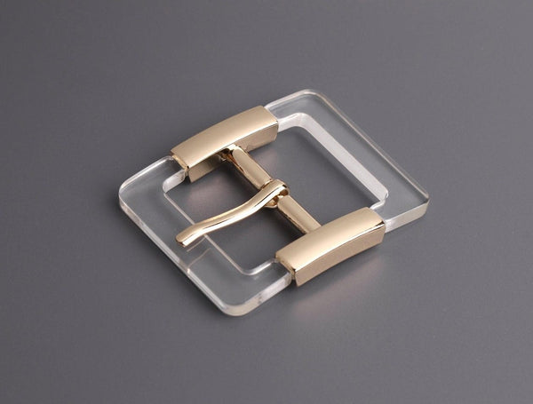 1 Large Clear Lucite Buckle with Shiny Gold Closure, Contoured, Sewing Notions for Swimsuits and Bags, 2 x 1.6"