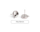 4 Silver Plated Bezel Stud Earring Settings wiht 1 Loop, Deep Base Tray with Round Cup, Fits 10mm Cabs