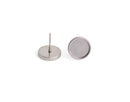 4 Stainless Steel Bezel Stud Earring Settings, Shallow, Round Base Tray, Ear Stud Posts, Fits 10mm