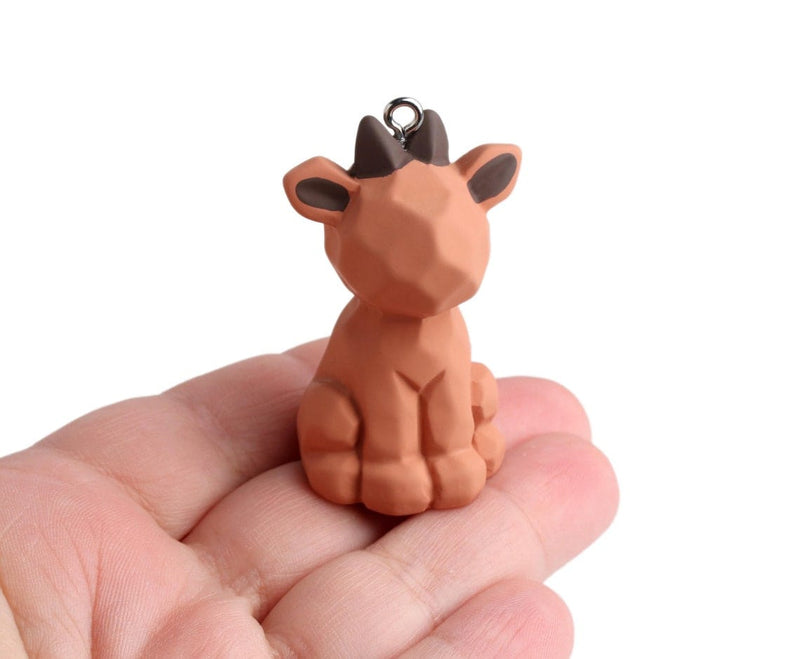 1 Geometric Reindeer Figurine with Loop, Low Poly, Animal Sculpture, Spirit Animal Totem, Cute Deer Miniature, Matte Rubber Coated, 1.9" Inch