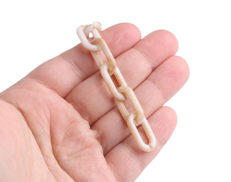 1ft Small Acrylic Chain Links in Cafe Latte, 20mm, Paperclip Connectors, White Brown Marble