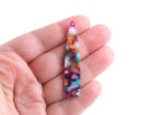 4 Long Teardrop Charms in Multicolored, Colorful, Flat Paddle Shape, Cellulose Acetate, 54 x 11.5mm