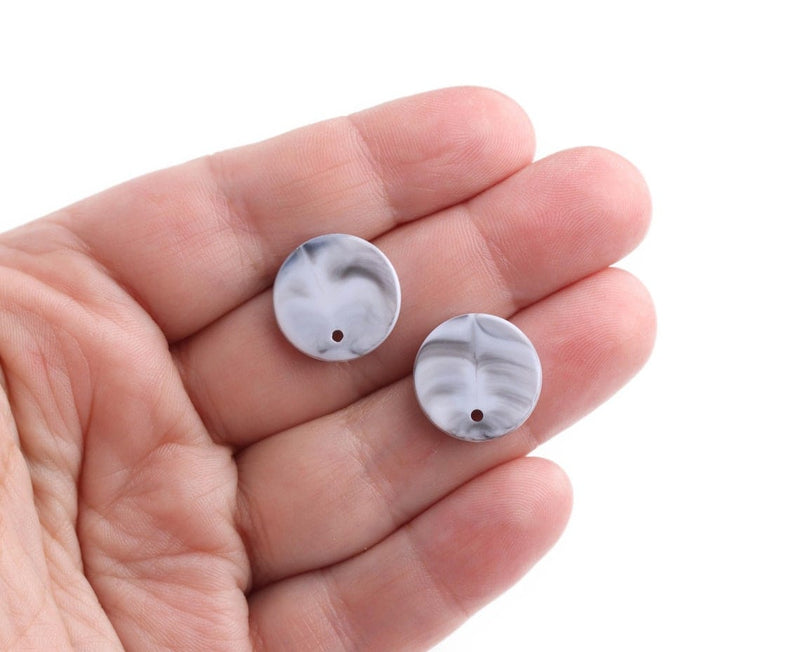 4 Carrara Marble Stud Earring Blanks with Hole, White and Grey Marble, Ear Stud Findings, Acrylic, 16mm