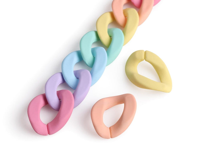 1ft Matte Pastel Chain Links, 23mm, Acrylic Twists, Mixed Colors, Kawaii Rainbow