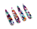 4 Long Teardrop Charms in Multicolored, Colorful, Flat Paddle Shape, Cellulose Acetate, 54 x 11.5mm