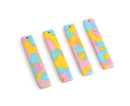 4 Vertical Bar Charms in Unicorn with Blue, Pink and Yellow, Flat Rectangle, Acetate Plastic Beads, 36 x 7.5mm