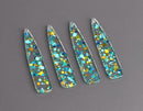 4 Long Teardrop Charms in Pool Party, Clear with Mint Green, Teal, Blue and Gold Confetti Dots, Acrylic Plastic, 54.5 x 11.5mm