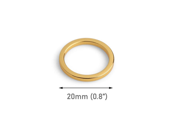 4 Round Ring Link Beads in Gold Plated, Small O Rings for Purses, Macrame and Jewelry, Flat Washer Charm, Metal Brass, 20mm