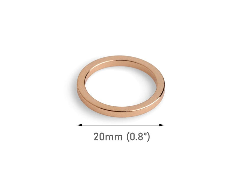 4 Round Ring Link Beads in Rose Gold Plated, Small O Rings for Purses and Jewelry, Flat Washer Hardware, Metal Brass, 20mm
