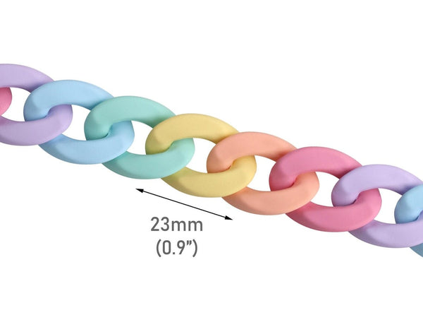 1ft Matte Pastel Chain Links, 23mm, Acrylic Twists, Mixed Colors, Kawaii Rainbow