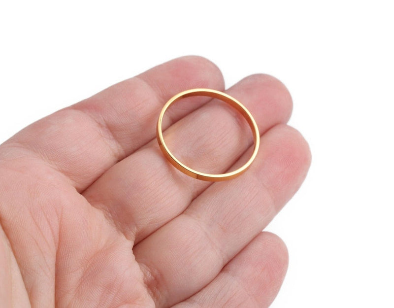 4 Gold Plated Ring Link Beads, Extra Thin Round O-Rings, Flat Circle Loops, Closed Jumprings, Metal Brass, 1" Inch, 25mm