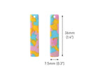 4 Vertical Bar Charms in Unicorn with Blue, Pink and Yellow, Flat Rectangle, Acetate Plastic Beads, 36 x 7.5mm