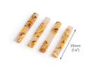 4 Thin Bar Charms in Toffee, 1 Hole, Translucent Yellow Charms, Flat Rectangle Stick Beads, Acetate, 35 x 5.25mm