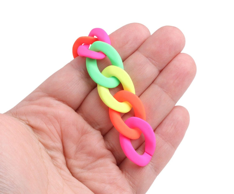1ft Matte Neon Chain Links, 24mm, Assorted Mixed Colors, 90s Kidcore Kandicore
